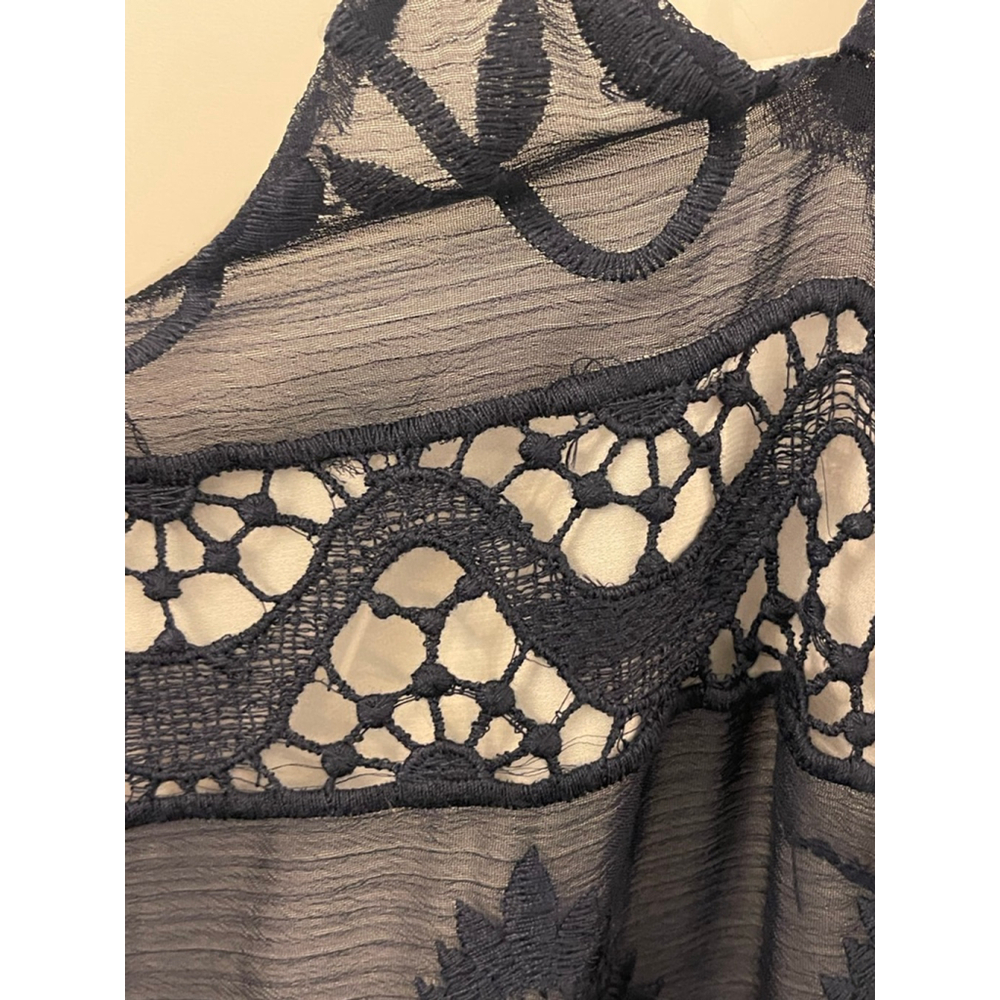 Art Artelier Nicole Miller Navy Lace Dress Petite Small Sheer Drop Waist Lined - Picture 5 of 7